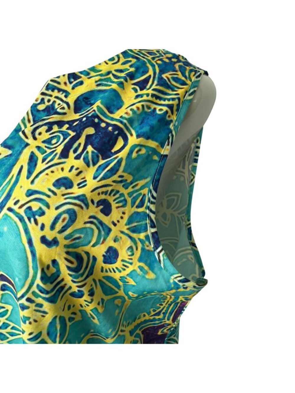 Vintage Womens 3XL Maxi Dress Sleeveless Vibrant Green Blue Yellow Floral Shift - Picture 7 of 16
